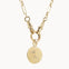 Gold chunky chain necklace with a round pendant engraved 'with love x' on a white background