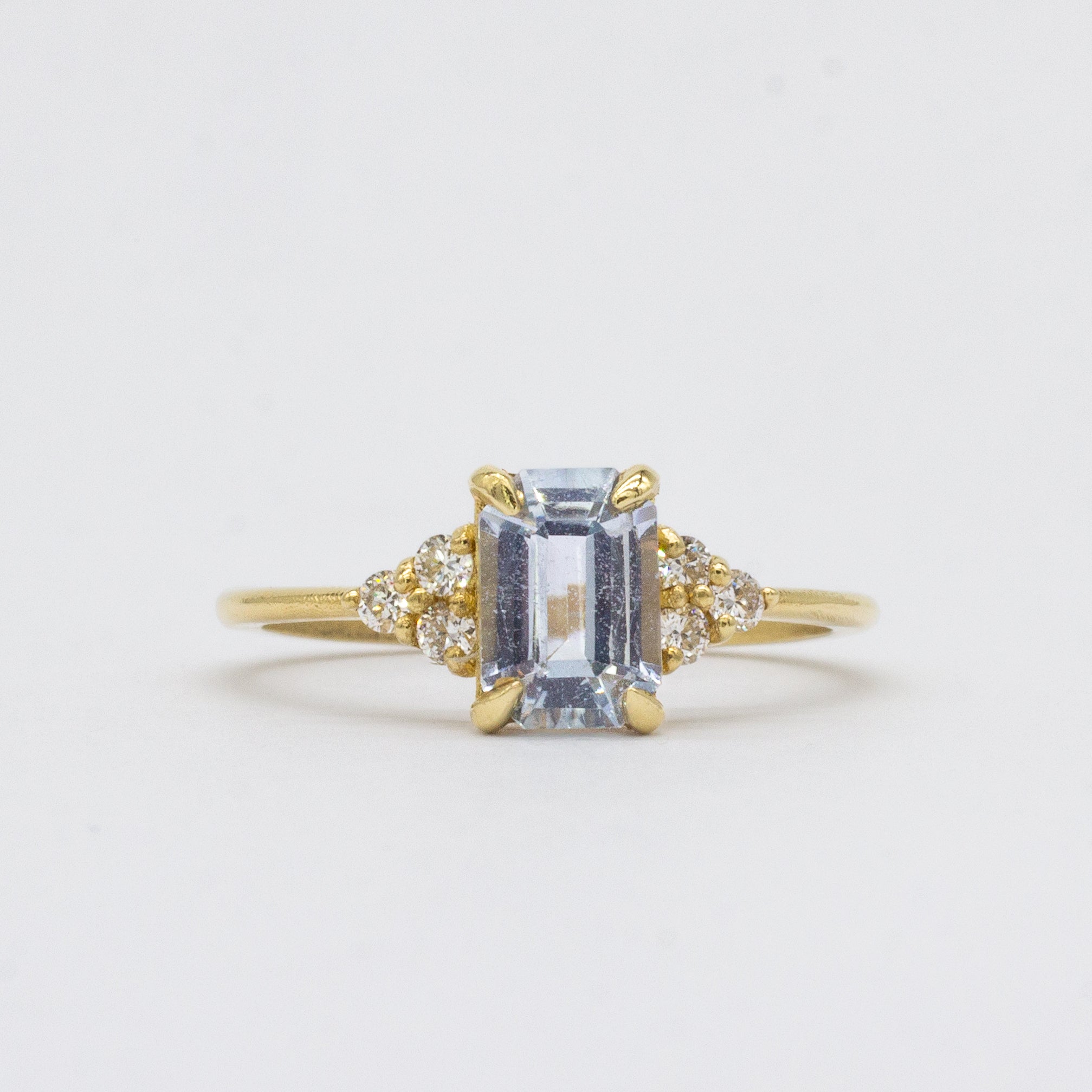 Light Blue Sapphire Baguette Cluster Engagement Ring