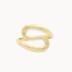 A gold s-shaped ring with a smooth, polished finish, shown on a clean off-white background.