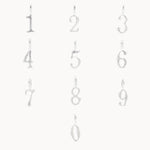 Set of silver number pendants from 0-9 on a white background