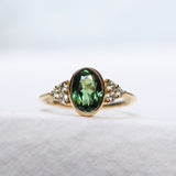 Oval Green Sapphire Diamond Cluster Engagement Ring