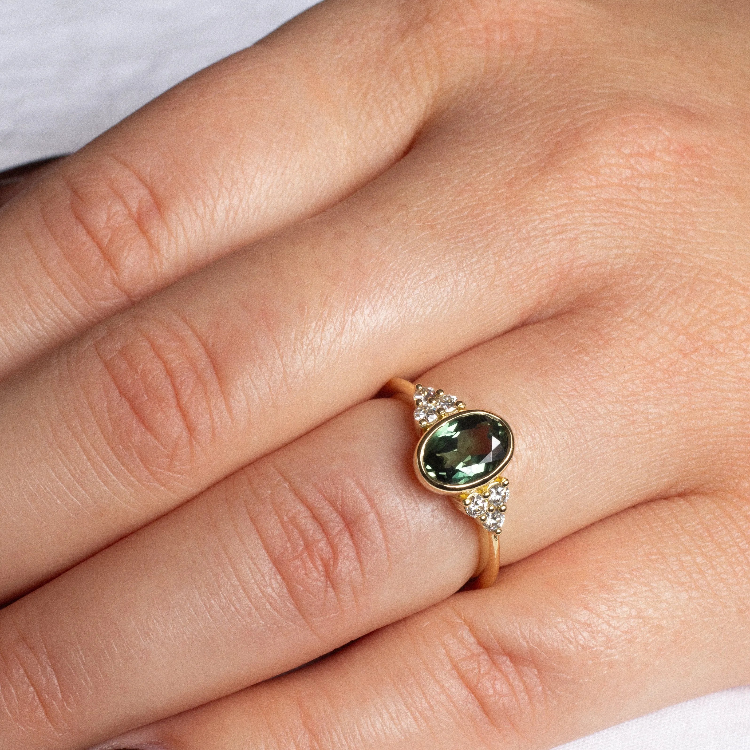 Oval Green Sapphire Diamond Cluster Engagement Ring – Wild Fawn