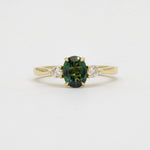 Peacock Blue/Green Oval Sapphire Engagement Ring with Round Diamonds