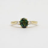 Peacock Blue/Green Oval Sapphire Engagement Ring with Round Diamonds