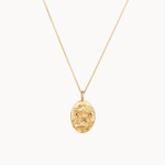 Gold pisces necklace with a pendant on a white background