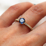 Round Blue Sapphire and Diamond Engagement Ring