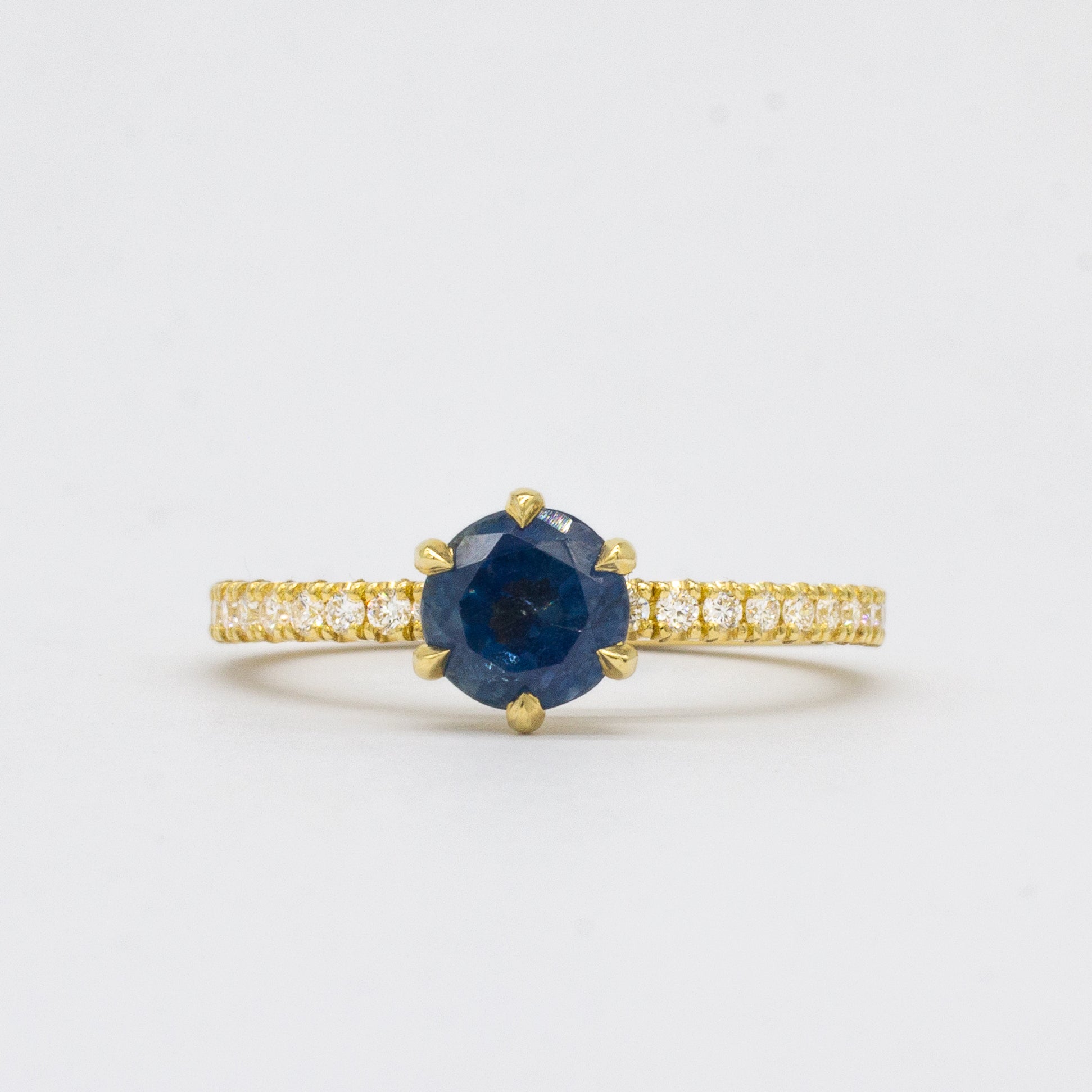 Round Blue Sapphire and Diamond Engagement Ring