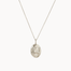 silver sagittarius necklace with oval pendant and enbossed design on a white background