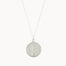 silver round pendant necklace with saint christopher design on a white background