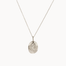 Silver scorpio necklace with a detailed oval pendant on a white background
