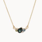 Gold necklace with green and blue sapphires and diamonds