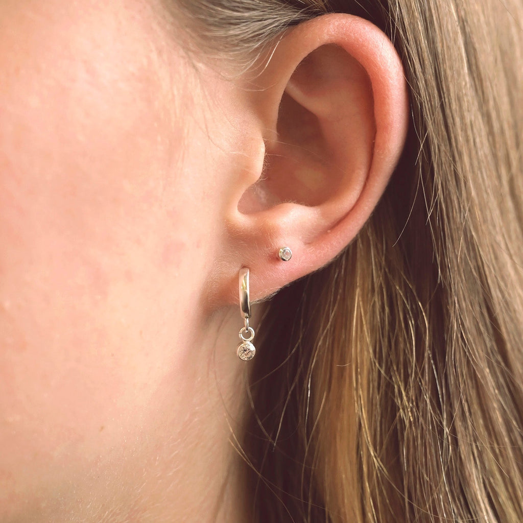 Silver Dainty Diamond Earring Set