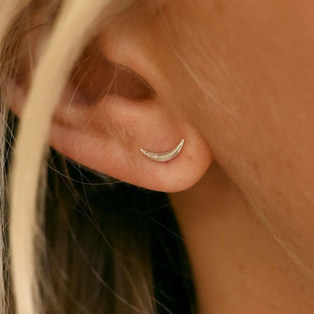 Silver Dainty Eclipse Stud Earrings