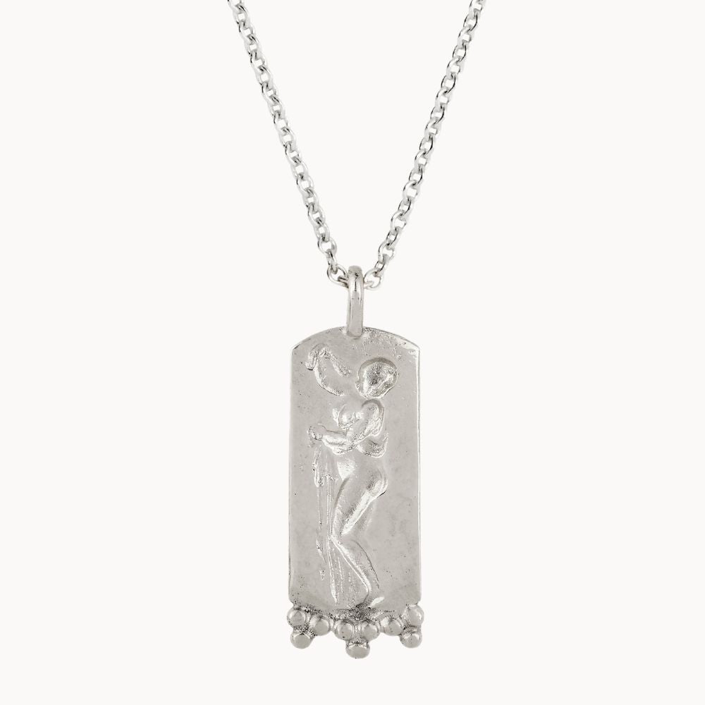 Silver Goddess Aphrodite Rectangle Pendant Necklace