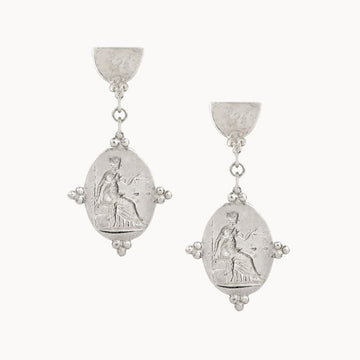Silver Goddess Themis Drop Stud Earrings
