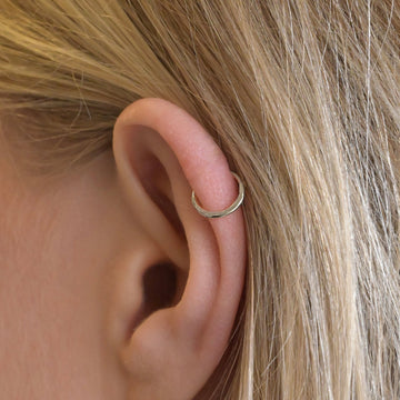 Silver Hammered Cartilage Helix Hoop Earrings