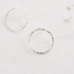 Silver Hammered Large Circle Stud Earrings