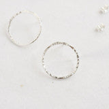 Silver Hammered Large Circle Stud Earrings