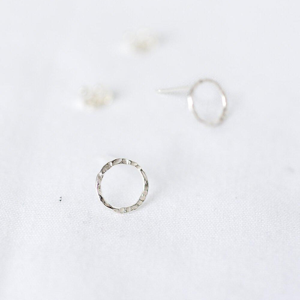 Silver Hammered Small Circle Stud Earrings