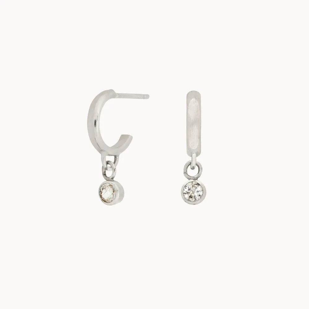 Silver Huggie Hoops With Diamond Charm – Wild Fawn Jewellery