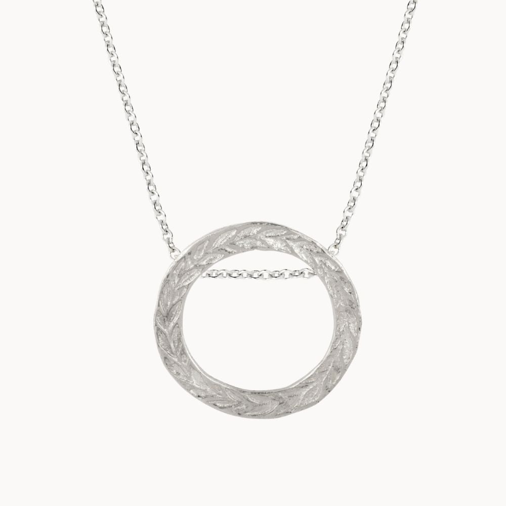 Silver Laurel Wreath Slider Pendant Necklace