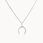 Silver horseshoe pendant necklace on a white background
