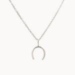 Silver horseshoe pendant necklace on a white background