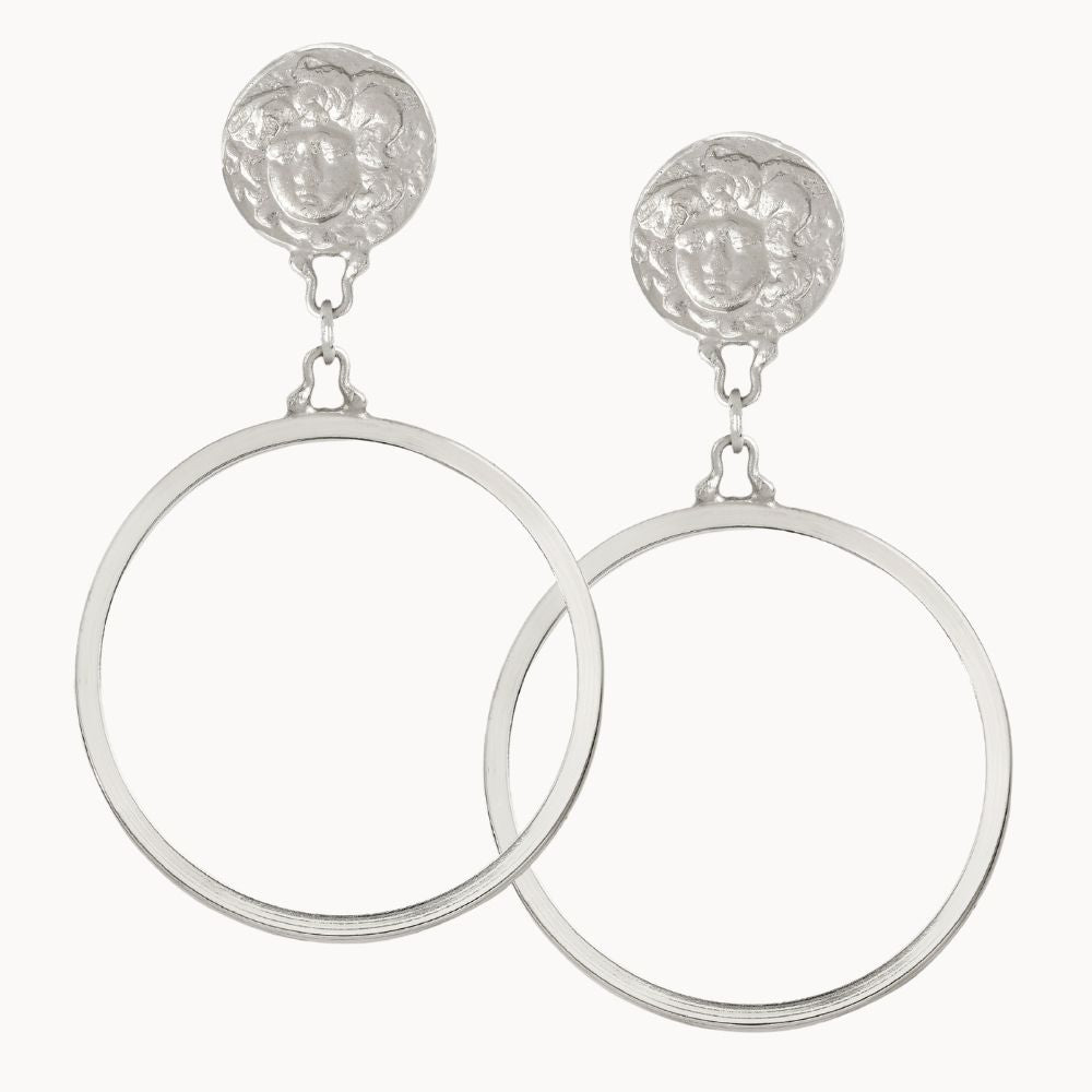 Silver Medusa Statement Drop Earrings