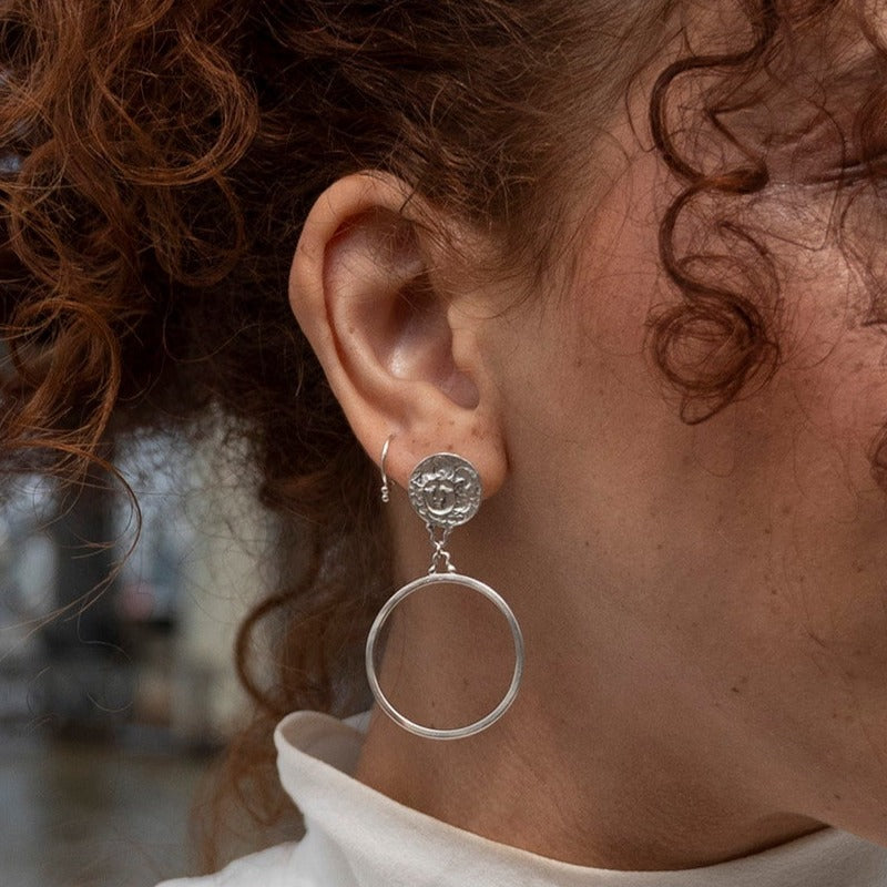 Silver Medusa Statement Drop Earrings