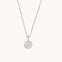 Silver necklace with a round moon and stars pendant on a white background
