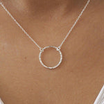 Silver Open Hammered Circle Pendant Necklace