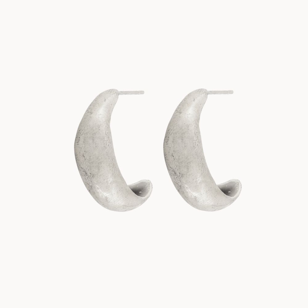 Silver Organic Crescent Hoop Earrings