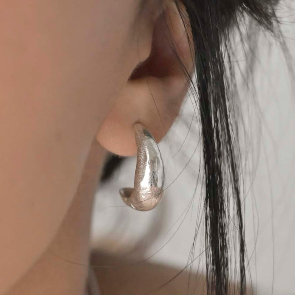 Silver Organic Crescent Hoop Earrings