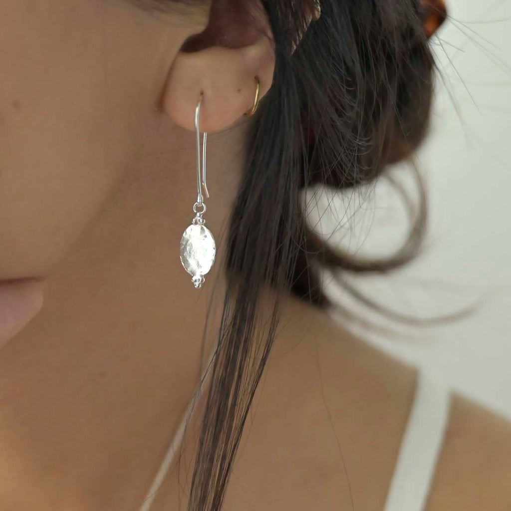 Silver Ornate Oval Hook Earrings