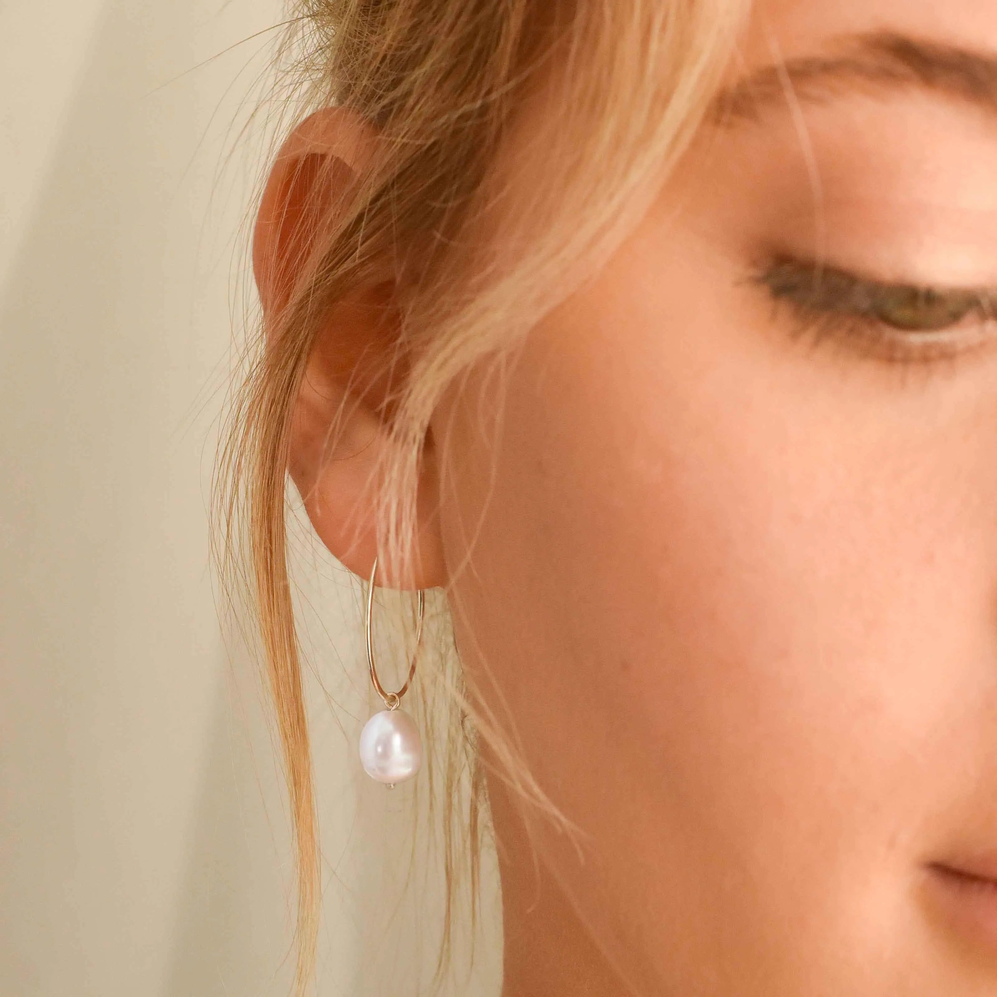 Silver Pearl Hoops
