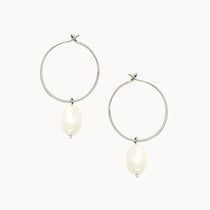 Silver Pearl Hoops