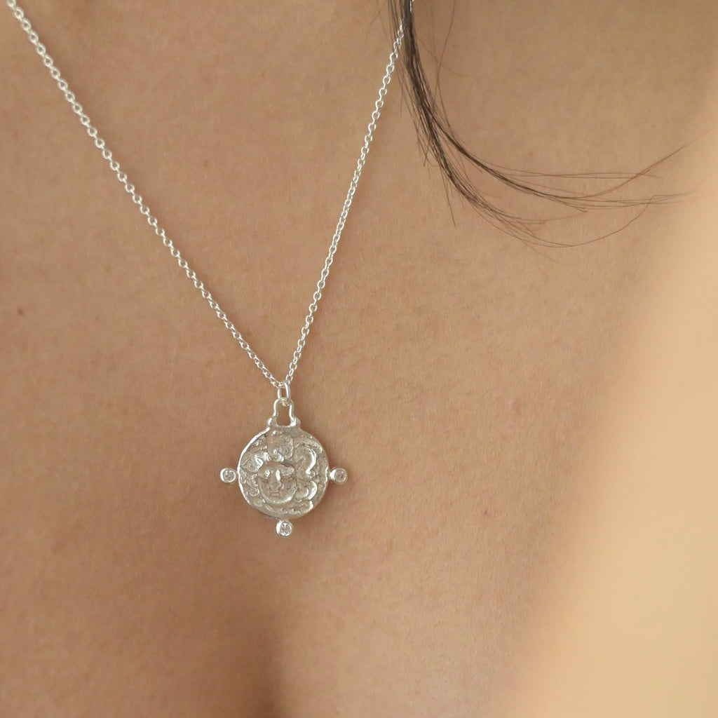 Silver Personalised Medusa White Sapphire Pendant Necklace