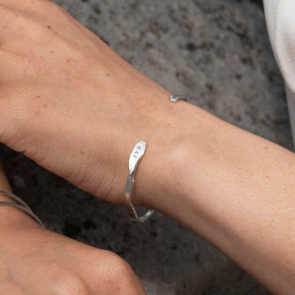 Silver Personalised Organic "Something Blue" Cuff Bangle