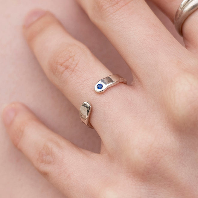 Silver Personalised Organic "Something Blue" Open Ring