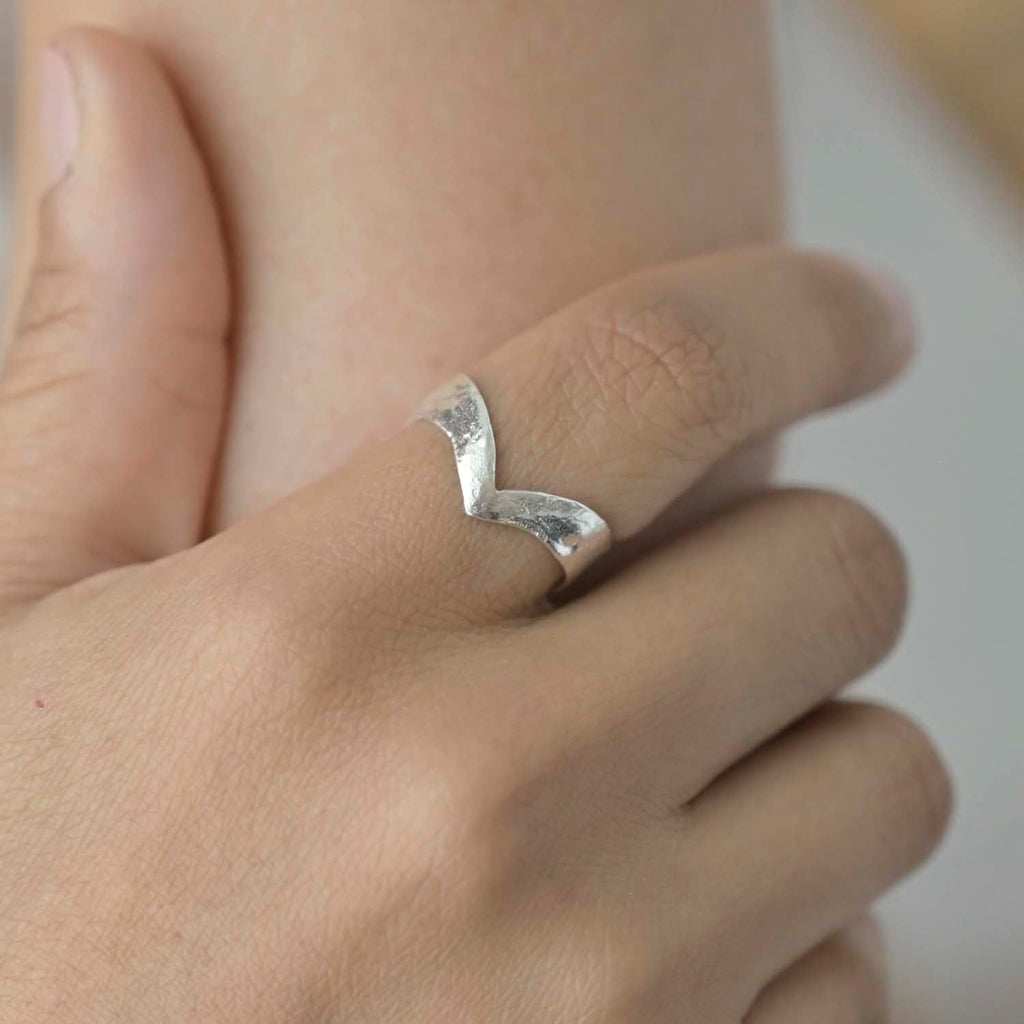 Silver Pointed Organic Crescent Ring
