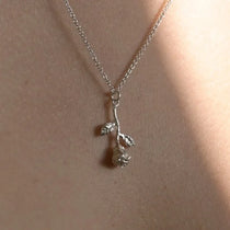 Silver 'Roses Are Red' Stem Pendant Necklace