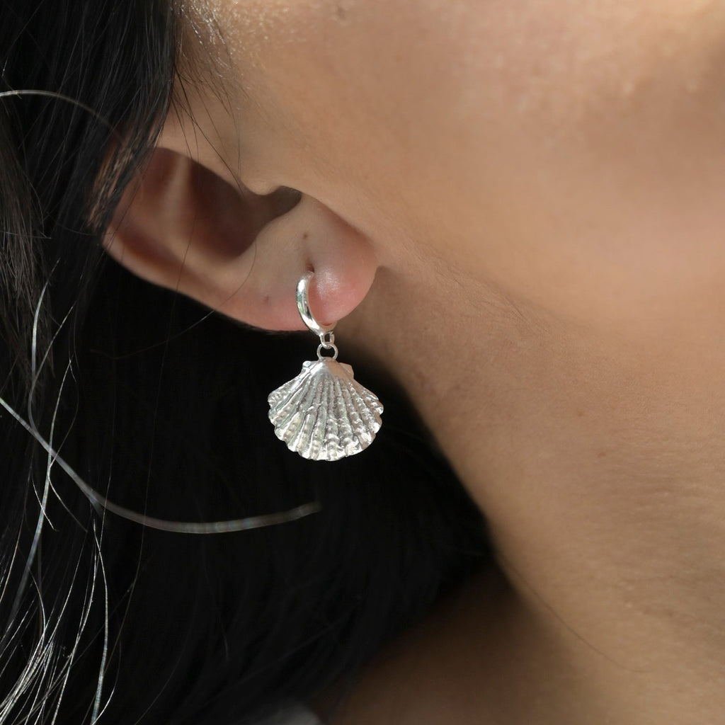 Silver Seashell Hoop Earrings