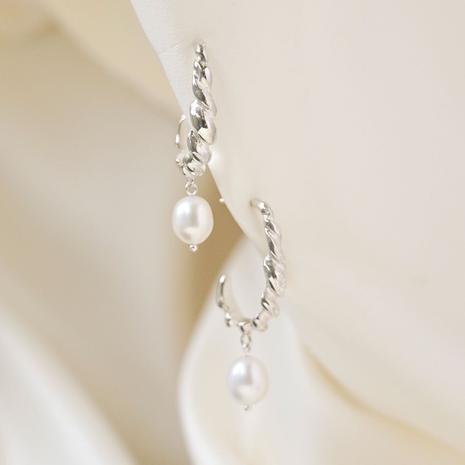Silver Statement Revolution Pearl Drop Hoop Earrings