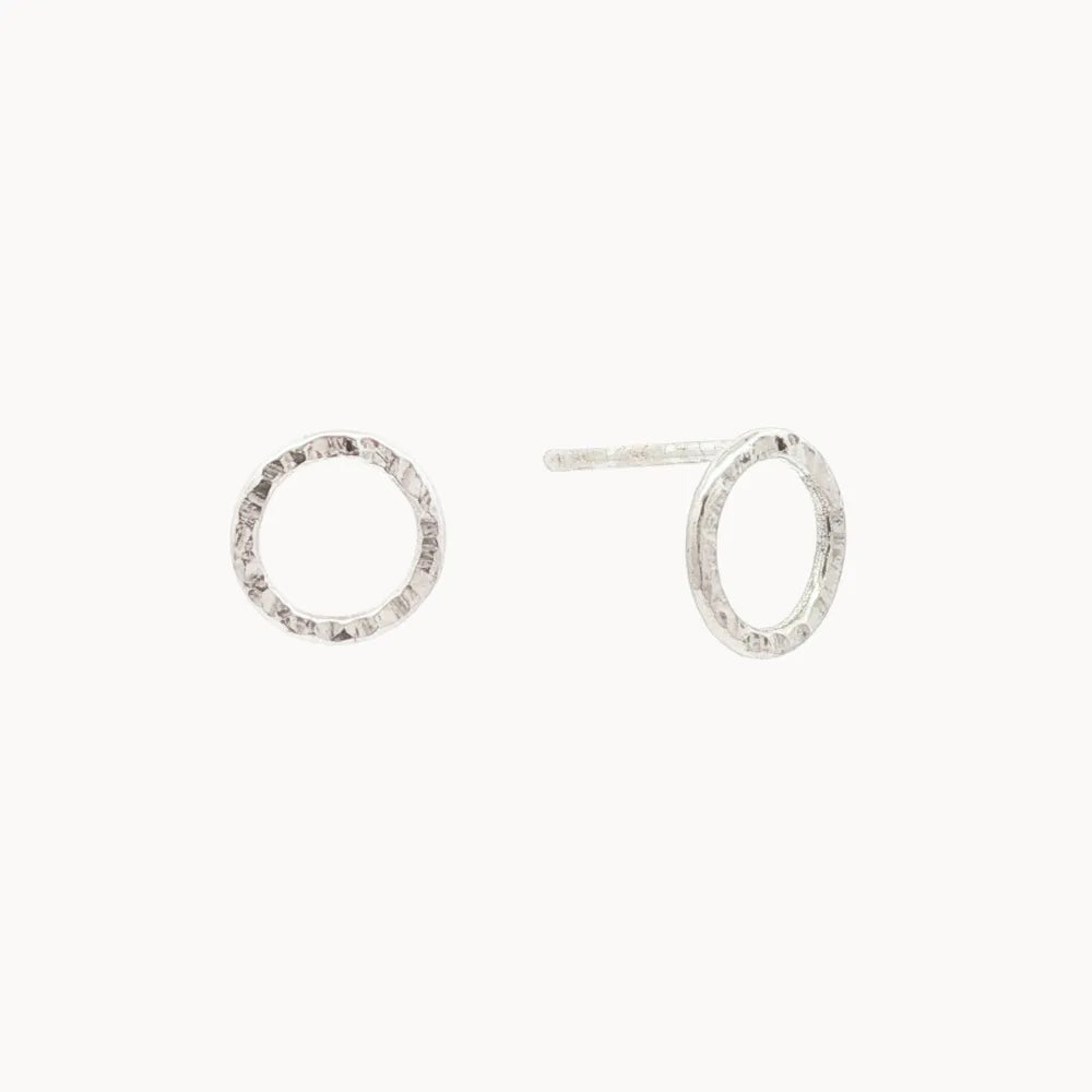 Silver Hammered Small Circle Stud Earrings-Earrings-Wild Fawn Jewellery