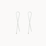 Pair of silver hoop earrings on a white background