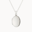 silver oval locket necklace against a white background