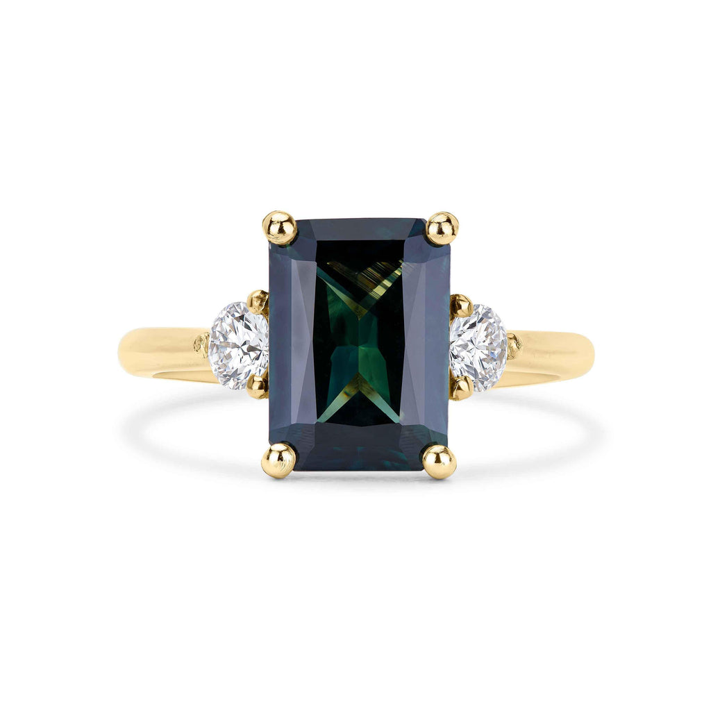 Statement Emerald Cut Green Sapphire Engagement Ring with Diamonds