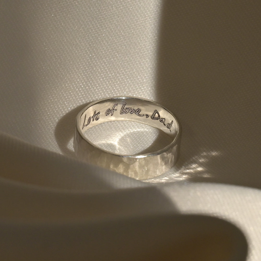 Sterling Silver Personalised Handwriting Hammered Ring