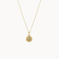 gold necklace with sunshine motif on a white background