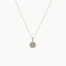 Silver necklace with a sun pendant on a white background